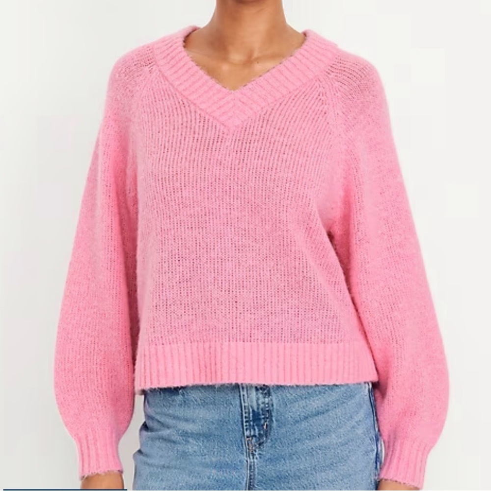 Old Navy Pink V-Neck Balloon Sleeve Sweater